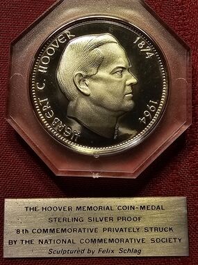 Herbert C Hoover Sterling Silver Proof  Memorial Coin-Medal